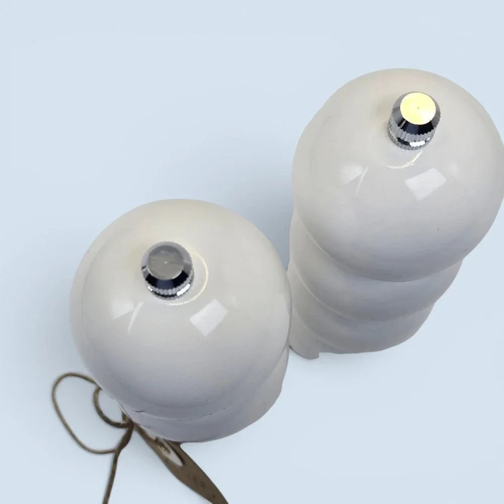 Mud Pie Bauble Salt & Pepper Grinder Set White Lacquered Wood 6.25